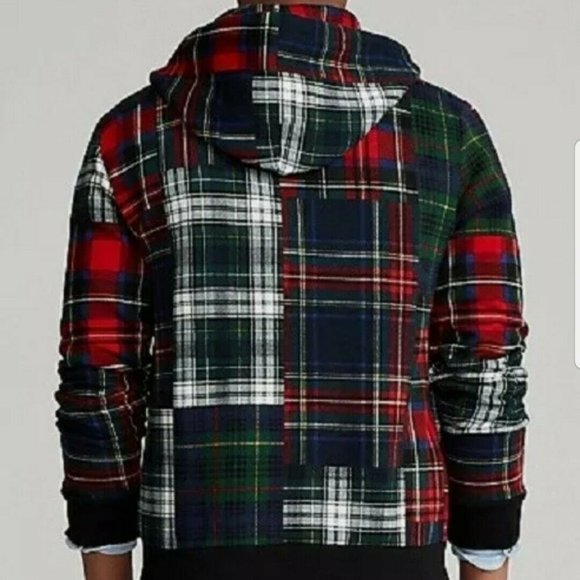 Polo Ralph Lauren Men's Patchwork Plaid Fleece Lined Full Zip Hoodie Size - Picture 8 of 9